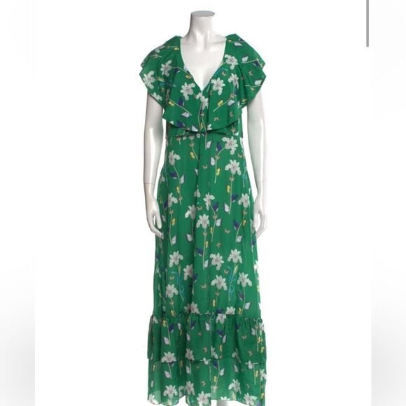 Borgo de Nor Green Garden of Eden Print Maxi Dress GUC US Size 4 with Tie Wrap - Picture 4 of 15